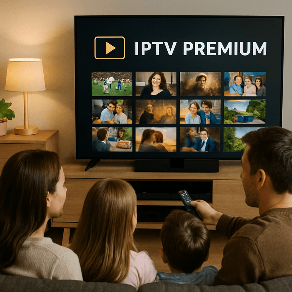 Famille regardant la télévision via IPTV